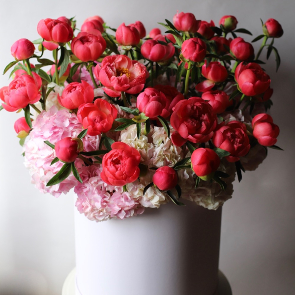 Peony with Hydrangea in a hat box - Размер 2XL 